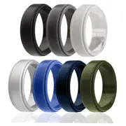 ROQ Silicone Wedding Ring - Step Edge Style Set by ROQ for Men - 7 x 8 mm Black, Grey, Light Grey, Silver, Blue, Navy Blue, Olive Green