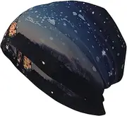 [QMNKLET] Beanie Hats for Men Women Soft Knit Cuffed Beanie Night Paris Eiffel Tower Skull Cap Headwear Ski Hat Black, Black, One Size