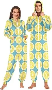 [Joisal] Trendy Lemon Blue Adult Onsies, Ideal for Lounging or Sleeping, Adult Onesie Costume with Pockets