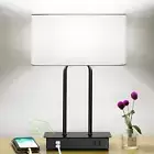 Bedside Touch Control Table Lamp with Dual USB Charging Ports 1 AC Outlet, 3 Way