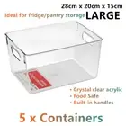 5x Large Clear Acrylic Storage Container Plastic Fridge Food Basket Bin Box Tray