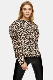 TopShop Brown Leopard Print Open Back Blouse Size 10 New With Tags