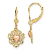 14K Two-Tone Polished Heart Leverback Earrings