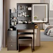 Vanity Desk with Sliding Touch Screen LED Mirror Bedside Cabinet with Drawers