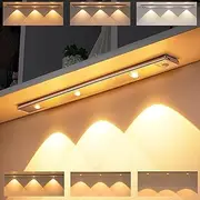LED Motion Sensor Under Cabinet Light, 3 Hill Light Modes Stepless Dimming Under Closet Lights, Type-C USB Rechargeable Magnetic Counter Night Lights for Kitchen Wardrobe Cupboard