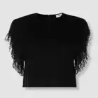 $420 Anna Quan Women's Black Fringed Cotton Cropped Top Size AU 8/US 4