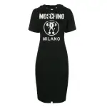 【MOSCHINO】MILANO 純棉厚磅連帽前開岔長版連身裙 洋裝 黑色(T0440 5526 3555)