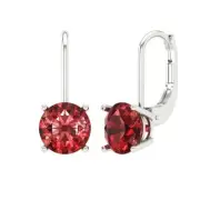 4Ct Natural Garnet - Round Cut VVS1 - Solid Gold Drop Dangle Earrings Screw-Back