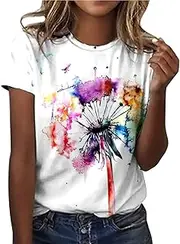 [Masrin] T-Shirt Women's Casual Electrocardiogram Print Tops Heartbeat Curve Pullover T-Shirt Plain Basic Shirt Round Neck Short Sleeve Summer Tops Loose All-Match Tunic Blouse Running Shirt Sports Shirt