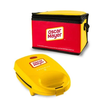 Sandwich Maker Grill Red Yellow Nonstick Panini Press with Cooler Lunch Bag