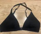 Victorias Secret Large Black Ribbed Triangle Metal Plunge Bikini Top Swimwear VS