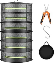 Herb Drying Rack, 6-Layer Mesh Drying Rack Premium Mesh Hanging Plant Dry Herb Dry Net with Green Zippers for Plants Indoor and Outdoor Seeds, Buds Garden Dry Net with Green Zipper (6-Layer 2ft)