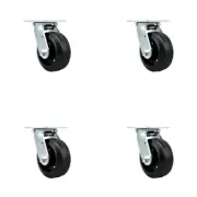 5 Inch Rubber on Steel Wheel Swivel Caster Set with Ball Bearings Service Caster