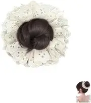 Women's Hairbands Hair Accessories, Wig Lace Meatball Head, Double Layer Lace Hair Scrunchies, Elastic Wig Bun Holder, Donut Hairpieces Scrunchies, Messy Bun Hair Piece for Women (Brown Black, A)