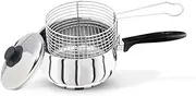 CaterOcassion 20cm Chip Pan - Deep Fat Fryer Set 3pcs Heavy Duty Stainless Steel Chip pans with basket and lid Chip fryer for Induction Hob, Gas Cooker or Electric Cooker - British Brand