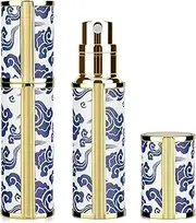 [LUEXBOX] Portable Perfume Bottle for Travel, Mini Refillable Perfume Dispenser, 5ml Faux Leather Leak Proof Perfume Atomizers, Blue and White Bottles Sprayer for Pocket Perfume (Blue Cloud)