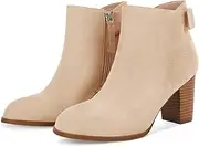 [Coutgo] Women's Fall Ankle Boots Shoes Chunky Block Stacked Heel Bow Tie Pointed Toe Dress Booties Side Zipper
