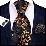 [VSOLS] Men's Blue Black Striped Tie 3.4" Tie Pocket Square Cufflinks Wedding Party Silk Tie Set (Color : SN-3338, Size : 59.06 * 3.35in)