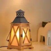 Antique Wood Electric Lantern Lights Table Lamp, Vintage Farmhouse Nautical Deco