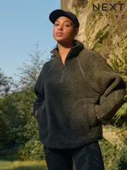 Khaki Green Active Teddy Borg Fleece Jacket (B21106) | $79