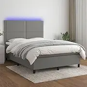 Bed Furniture Box Spring Bed with Mattress&LED Dark Grey 137x187 cm Double Size Fabric