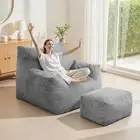 Bean Bag Chair for Adults, 3FT Beanbag Chair with Ottoman Pre-Filled Grey