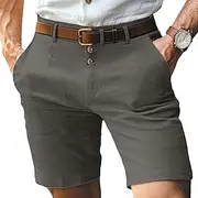 [PHJTOMK] Mens Classic Beach Shorts with Buttons Elastic Waist Regular Fit Pull on Linen Short Casual 7" Cotton Linen Shorts, Grey 1, Small