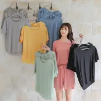 在飛比找momo購物網優惠-【D.studio】韓版夏季薄軟軟冰絲睡衣(套裝 兩件套 居