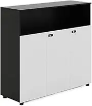 File Cabinet Office Three Doors with Partition Storage Low Cabinet File Wooden with Lock Storage Data White+Black Office Drawer