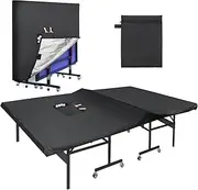 Outdoor Ping Pong Table Cover Waterproof, 420D Oxford Cloth Black Table Tennis Table Cover with 2 Pockets for Table Tennis Balls and Rackets, Dust Cover for Folding & Flat Pingpong Table