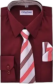 [Paragon Stores] Boy's Dress Shirt, Necktie, and Hanky Set - Burgundy, Size 10