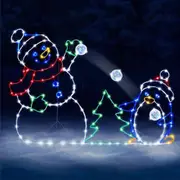 Christmas Snowman Decoration Stainless Steel Lighted With LED Light Strings Christmas Decorative Signage Light