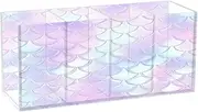 RPLIFE Mermaid Scales Pastel Pen Holder for Desk, Clear Makeup Brush Storage Organizer 4 Compartments, Acrylic Desk Organizers and Accessories for School, Home and Office