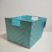 Woven Strap Basket Storage Organizer Bin Metallic Fabric handles Wire Frame