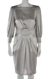NEW Emilio Pucci Dress Size 42 Silver Sheath Knee Length 3/4 Sleeve Cocktail