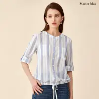 在飛比找momo購物網優惠-【Master Max】雙口袋直條紋下擺鬆緊圓領襯衫式上衣(
