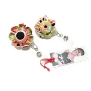 Peach Swirl Flower Retractable Badge Reel, ID Holder, Lanyard