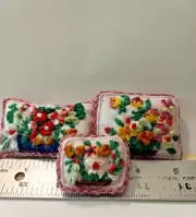 3 Hand Embroidered Throw Pillows/Cushions 1:12 Scale for Dollhouse - OOK