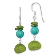 Sterling Silver Jade/Green Coral/Blue Dyed Howlite Dangle Earrings