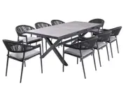 FurnitureOkay Nice-Mosman 9-Piece Ceramic Outdoor Extendable Dining Setting - Charcoal