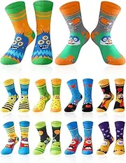 Jinei 10 Pairs Boys Socks with Monster Pattern Novelty Cartoon Socks Colorful Funny Calf Socks