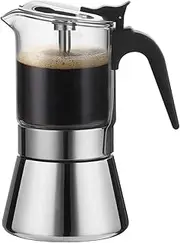 SIXAQUAE Moka Induction Stovetop Espresso Maker With Pressure valve,Crystal Glass-top & Stainless Steel Esprosso Moka Pot,160ml Classic Italian Coffee Maker
