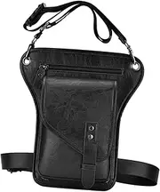 PU Leather Thigh Bag Men Women Drop Leg Bag Outdoor Adjustable Leg Strap Zipper Waist Bag, Black