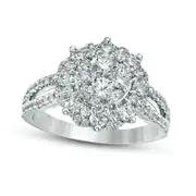 1.5 CT. T.W. Composite Natural Diamond Scallop Frame Split Shank Engagement Ring in Solid 14K White Gold