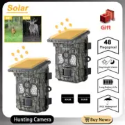 2pcs Solar Trail Camera 4K 48MP Hunting Game Wildlife Cam Night Vision+32G Card