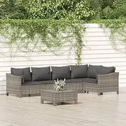 6 Piece Garden Lounge Set with Cushions Grey Poly Rattan, Garden Furniture Sets