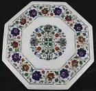 Semi Precious Stone Inlay Work Coffee Table Top White Marble Sofa Side Table