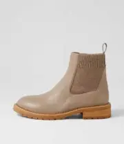 New Mollini Reyn Taupe Light Natural Heel Leather Chelsea Boots Womens Shoes