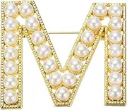 [uxcell] Letter Brooch Pins, Pearl Initial Alphabet M Letter Lapel Badges Pin with Jewelry Box for Women Men Girl Wife Suits Clothes Dress Bouquet Coat Hat Bag Craft Party, Gold Tone