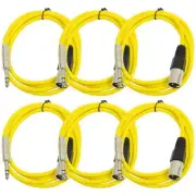 6 Pack of Yellow 6 Foot XLR Male to TRS Patch Cables XLRM to 1/4"